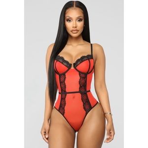 Red and black mesh body suit